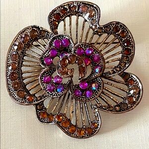 Bohemian Style Floral Brooch with‎ Pink and Amber Accents
